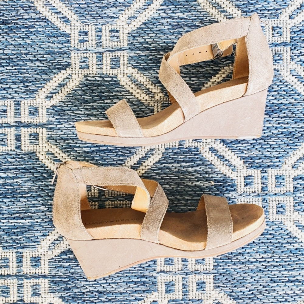 Jenley Taupe Suede Strappy Zip-up Wedge Sandal